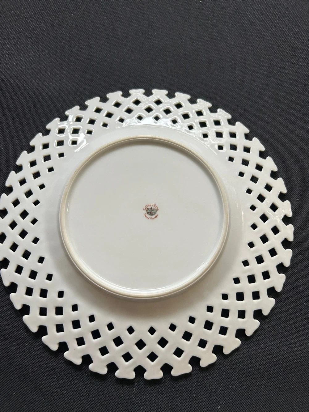 Lefton White Lattice Porcelain Plate with Red-Orange Apple Motif